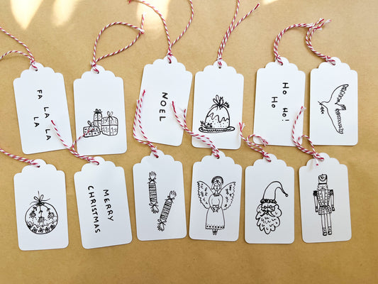 Black and White Christmas Tags (Pack of 12)